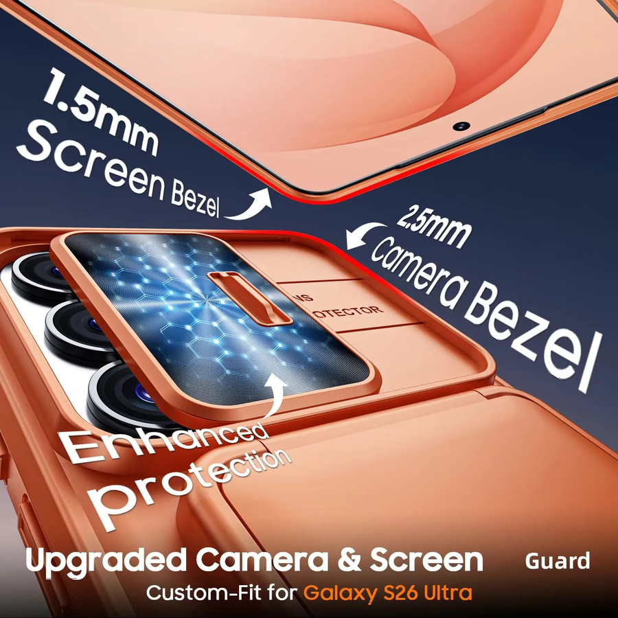 BANGZAO Wallet Case für Samsung Galaxy S26 Ultra in Orange mit Kartenhalter, Schiebe-Kameraabdeckung und Standfunktion aus PC+TPU - Bild 5