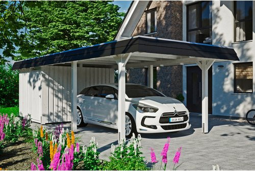 Skan Holz Carport Wendland mit Anbau in Weiß mit EPDM-Dach und Regenrinne, B/T/H: 362 x 870 x 243 cm - Bild 2
