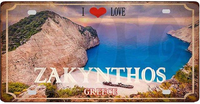 ZX ART Metallschild Griechische Inseln Kreta Zakynthos Santorini Wanddeko im Shabby Chic Stil, B: 30 cm, H: 15 cm - Bild 1