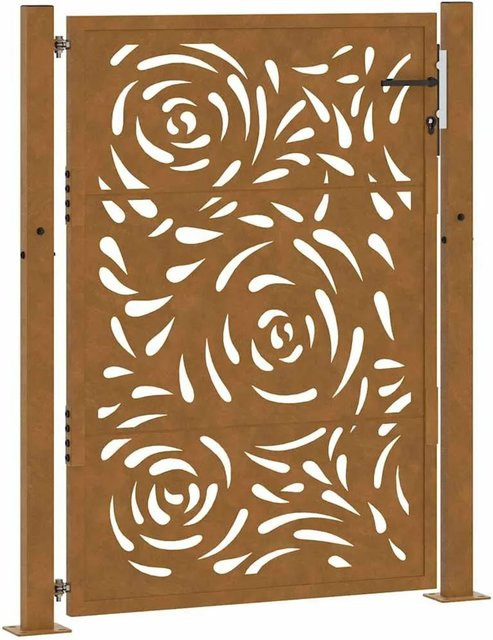 vidaXL Gartentor aus Verwitterungsstahl in Braun mit Flammendesign, Höhe: 130 cm, Breite: 110 cm - Bild 1