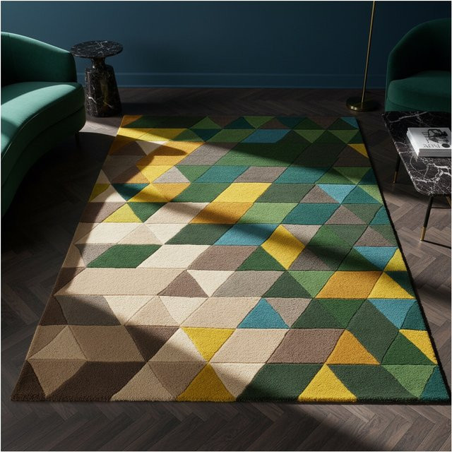 Wollteppich Kadima von DERWENT mit geometrischem Muster in Grün-Multicolor, B/B: 160 x 220 cm - Bild 1