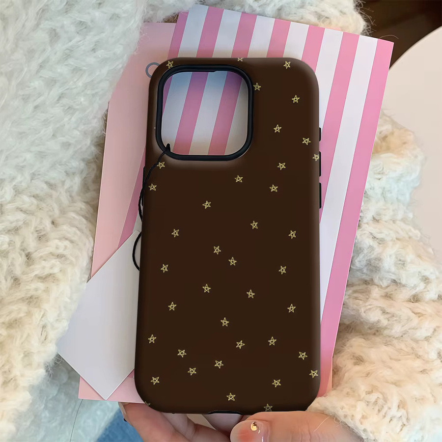 Handyhülle Golden Stars auf Braun für Apple iPhone 17 16 15 14 13 12 11 Pro Max Plus mit doppelschichtiger Rückseite - Bild 4