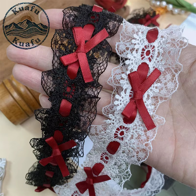 Lolita Spitzenband mit Schleife und Plissee-Rüschen in Weiß und Grün für DIY-Bastelarbeiten und Kleidung - Bild 3