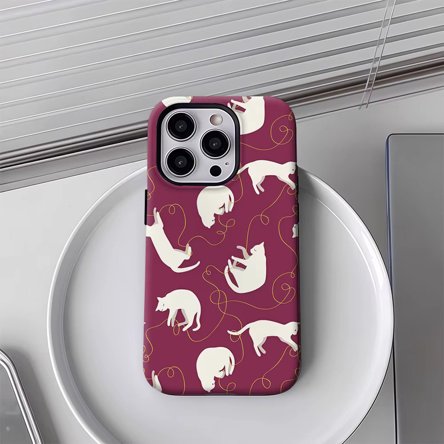 Handyhülle mit Katzen Motiv in Burgund für iPhone 17 16 15 14 13 12 Pro Max Plus mit doppelschichtiger Rückseite - Bild 4