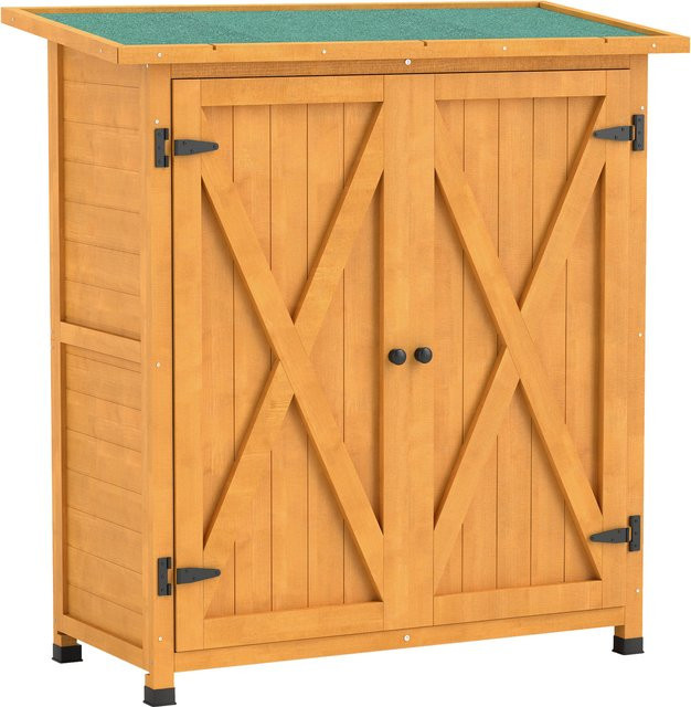 Outsunny Gartenschrank aus Holz in Gelb mit 2 Türen und Asphaltdach, wetterfester Geräteschuppen für Garten und Terrasse, B/T/H: 110 x 55 x 117 cm - Bild 1