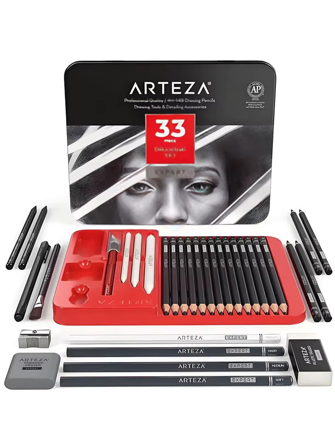 Arteza 33-teiliges Zeichenset für Erwachsene mit Graphit- und Kohlebleistiften in Multicolour - Bild 6