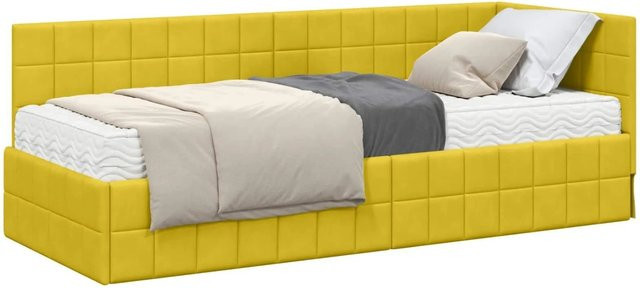 vidaXL Eckbettgestell mit 2 Matratzen und Kopfteil aus gelbem Samt, B/T/H: 204 x 80 x 84 cm - Bild 1