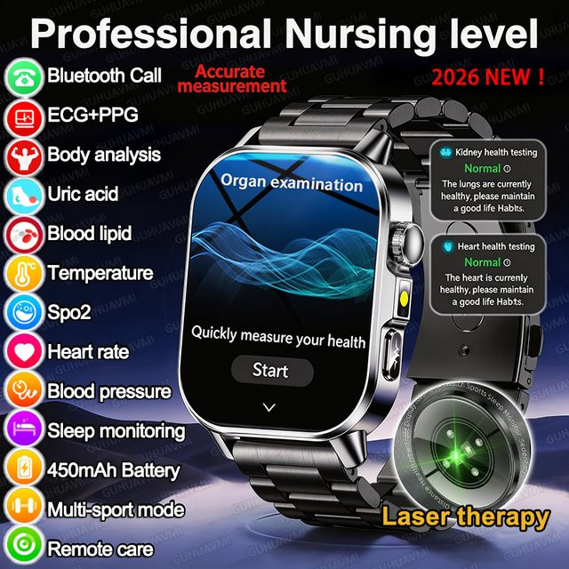 GUHUAVMI Smartwatch für Herren mit EKG, PPG, Blutdruckmessung und Bluetooth-Anruffunktion in Schwarz - Bild 1