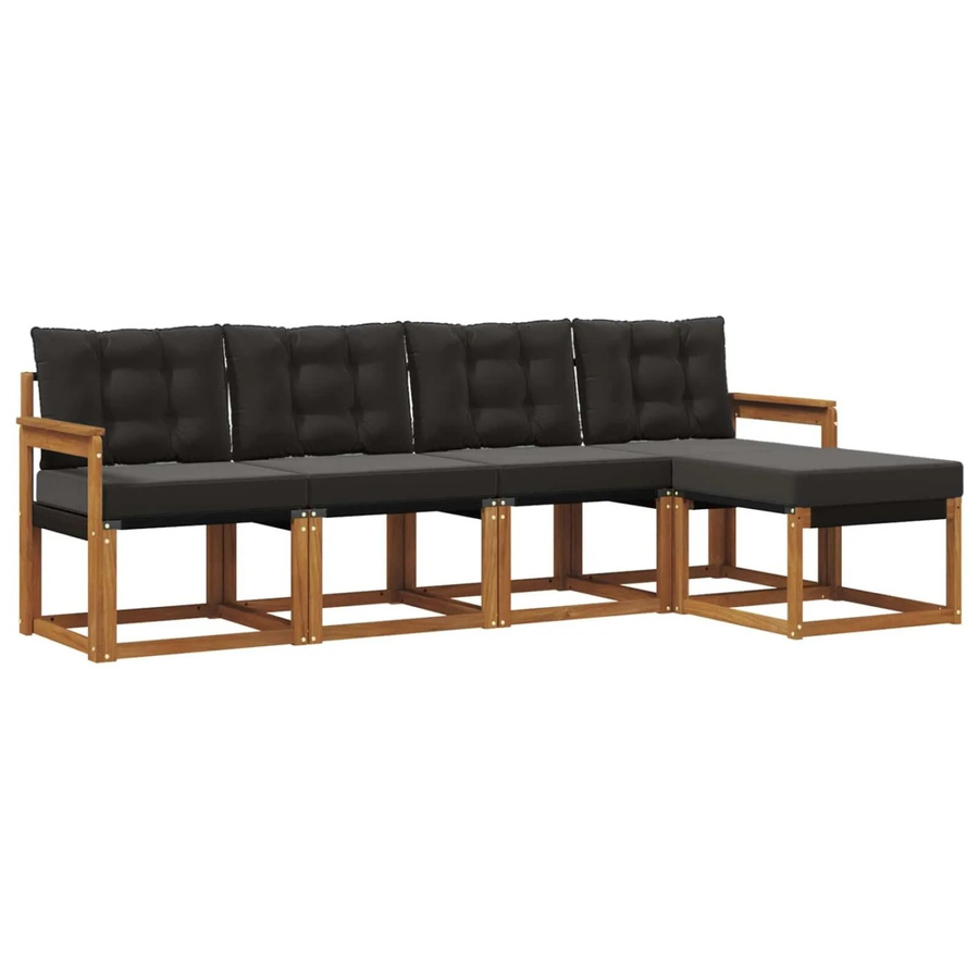 vidaXL Outdoor-Sofagarnitur 5-tlg. aus Akazienholz mit Textilene und Kissen, Schwarz und Natur - Bild 2