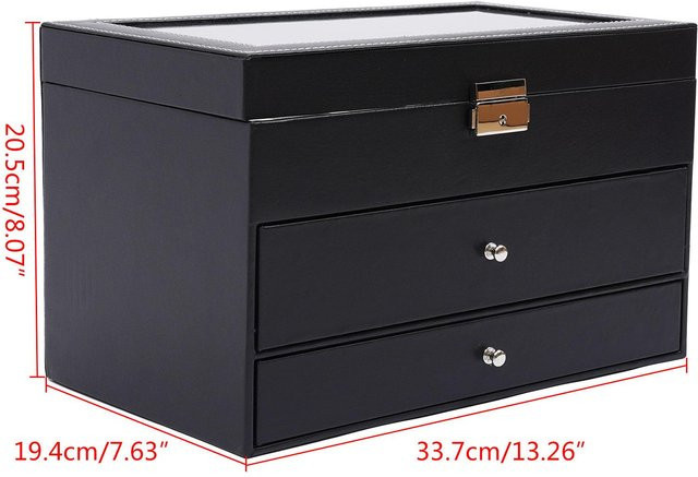 Lederbox für Uhren, Brillen und Sonnenbrillen, 3-lagig, Schwarz, Herren - Bild 1