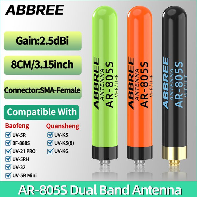 ABBREE AR-805S Plus Dualband Walkie-Talkie-Antenne mit SMA-Buchse in Schwarz für Baofeng UV-5R Mini UV-32 Amateurfunk - Bild 1