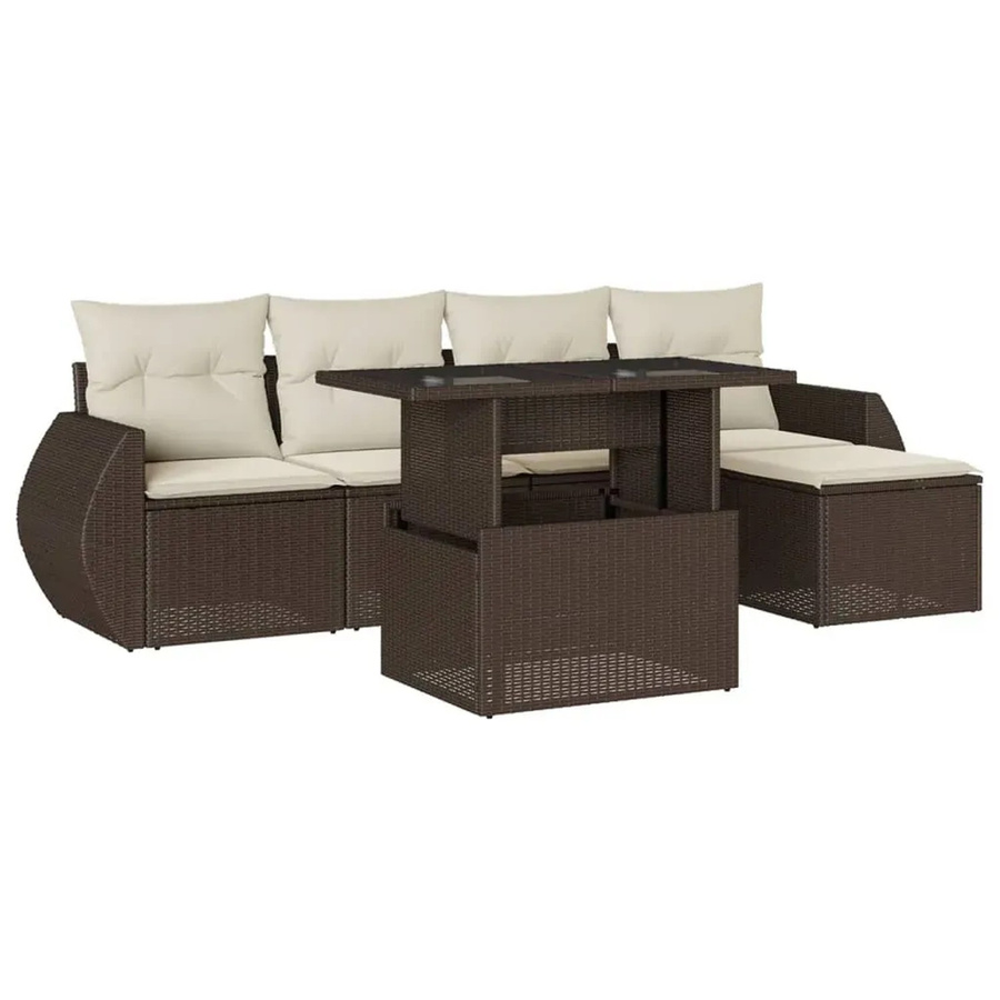 vidaXL 6-teilige Garten-Sofagarnitur aus Poly-Rattan in Braun mit cremeweißen Kissen - Bild 2