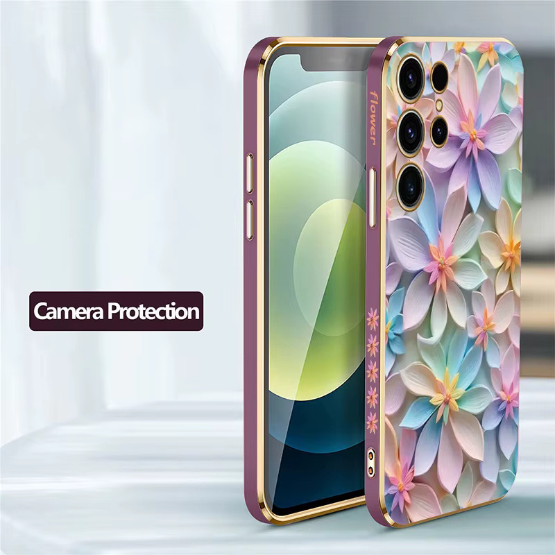 Stoßfeste Silikonhülle mit Blumenmuster für Samsung Galaxy S25 Ultra, S24 Plus, S24 FE, S22 und S21 in Purple/Multicolour - Bild 4