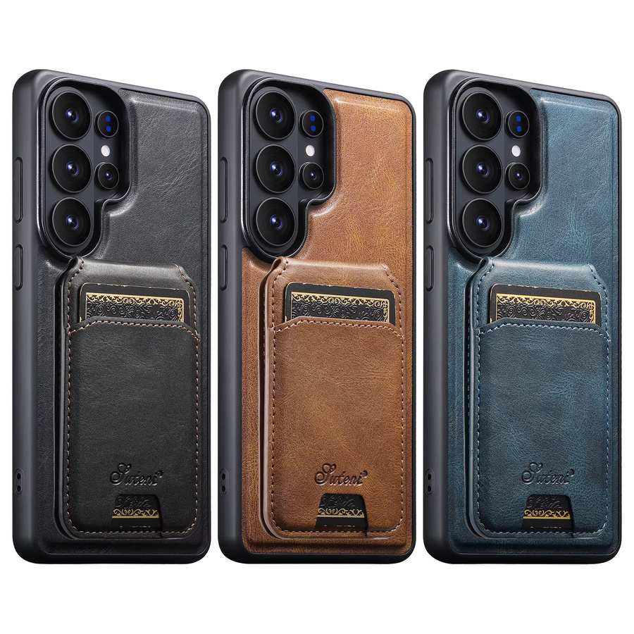 SUTENI Handyhülle aus Kunstleder mit Magnet-Kartenhalter und kabellosem Laden für Samsung Galaxy S26 Ultra und S25 Plus in Blau oder Braun - Bild 3