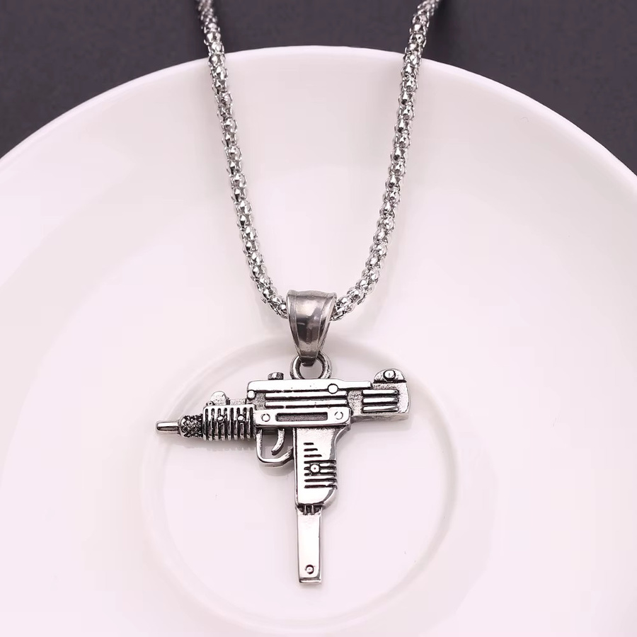 TAKARA TOMY Halskette Anhänger, Punk Uzi Pistolen-Maschinengewehr, Edelstahl, Silber, Herren - Bild 3