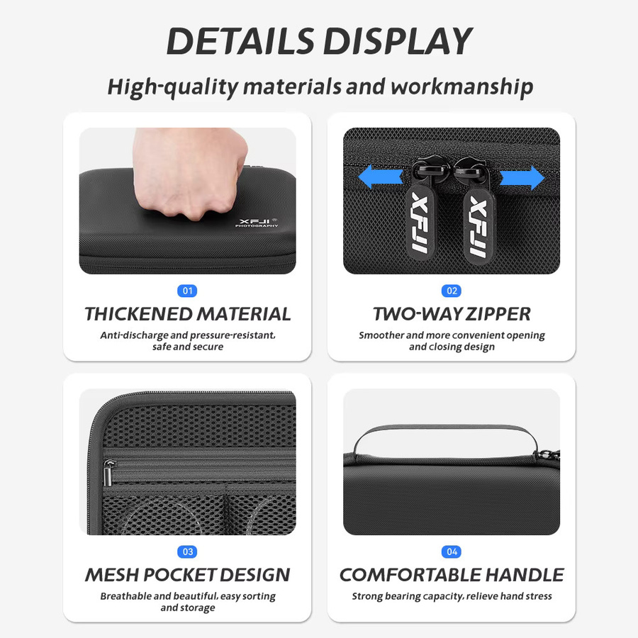 XFJI Aufbewahrungstasche aus PU-Leder in Schwarz, sturzsichere Hartschalen-Handtasche für das Zubehör deines OPPO Find X9 oder OPPO Find X9 Pro - Bild 5