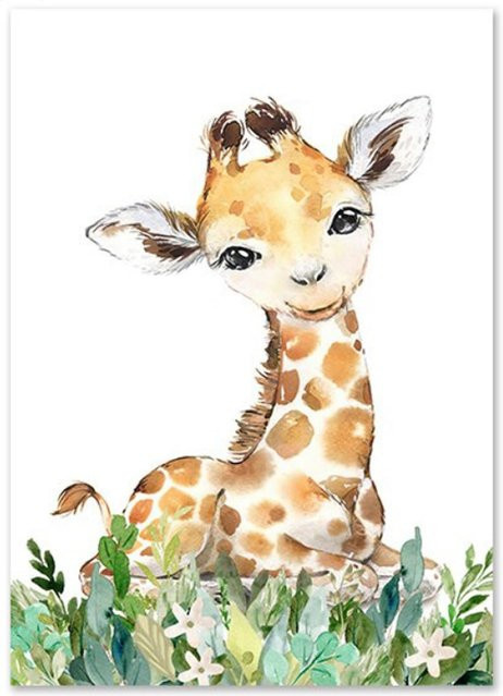 TPFLiving Poster Leinwand mit Tierillustration Giraffe, Löwenbaby, Elefant und Zebra für das Kinderzimmer, Mehrfarbig, B/H: 15 x 10 cm - Bild 1