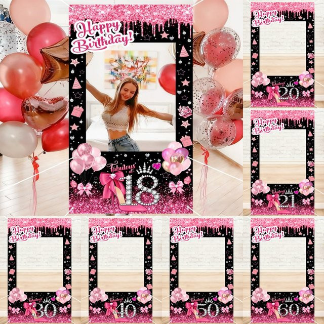 AFYPRTY Fotobox-Hintergrund Rosa Glitzer High Heel aus Polyestergewebe für deinen 18. Geburtstag, Breite: 60 cm, Höhe: 60 cm - Bild 1