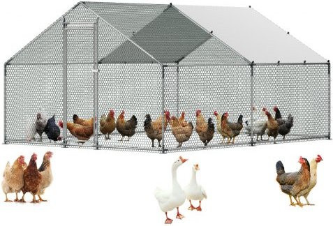 VEVOR Begehbarer Hühnerstall mit Turmdach und Abdeckung aus verzinktem Kohlenstoffstahl, Geflügelgehege für Enten und Kaninchen, Farbe: Silber, B/T/H: 400 x 200 x 300 cm - Bild 1