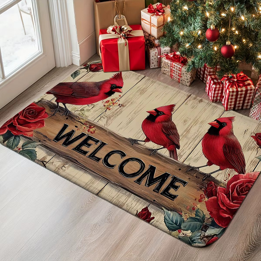 VIKAMA Rutschfeste Fußmatten mit Weihnachtsmotiv Kardinalen und Rosen in Multicolour für Küche und Badezimmer - Bild 2