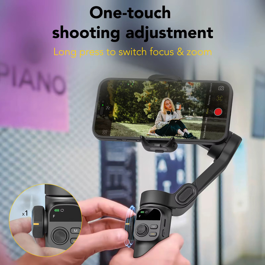 AOCHUAN Smart X2 Smartphone Gimbal-Stabilisator mit integrierter Verlängerungsstange und LED-Anzeige in Schwarz für iPhone und Android-Telefone - Bild 4