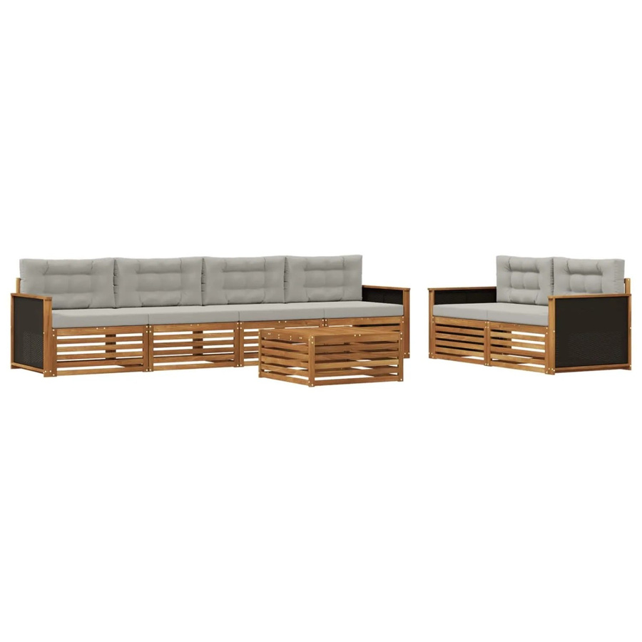 vidaXL Outdoor-Sofagarnitur aus Akazienholz mit 7 Teilen in Hellgrau und Natur, modernes Gartenmöbel-Set mit UV-beständigem Polyester und Sitzkissen - Bild 2
