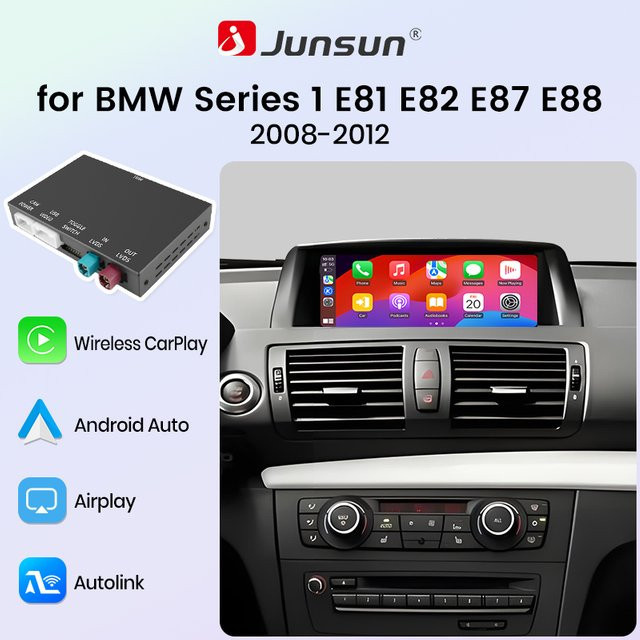 Junsun Wireless CarPlay und Android Auto Decoder für BMW 1er Serie E82 E87 E88 mit Bluetooth und MirrorLink in Schwarz - Bild 1