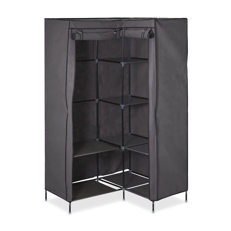 Relaxdays Eckkleiderschrank aus Stoff in Anthrazit, faltbar mit Rolladen, Höhe: 169 cm, Breite: 100 cm, Tiefe: 83 cm - Bild 2