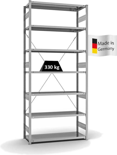 PROREGAL Fachbodenregal Stecksystem T-Profil Heavy-Duty, 7 Ebenen, einseitig nutzbar, verzinkt, Höhe: 300 cm, Breite: 130 cm, Tiefe: 50 cm - Bild 1