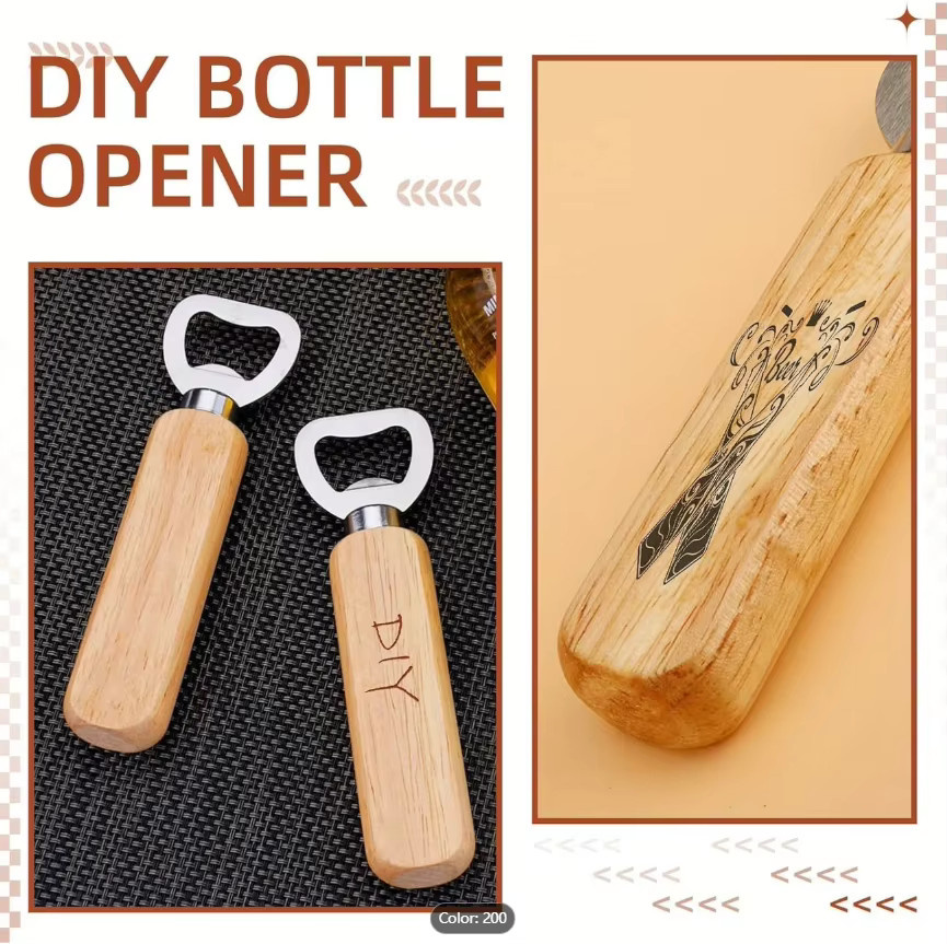 Dofiki Holz-Flaschenöffner in Braun, unbearbeitete Bieröffner zum Lasergravieren für DIY-Geschenke - Bild 3