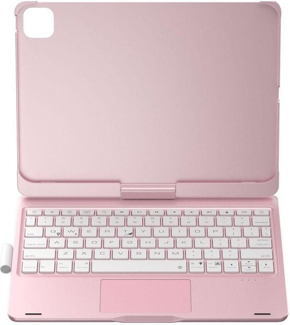 Market-5 Schutzhülle für iPad 10. und 11. Generation mit Bluetooth-Tastatur, Stifthalter, RGB-Hintergrundbeleuchtung und 360 Grad drehbarem Faltständer in Rosa - Bild 1