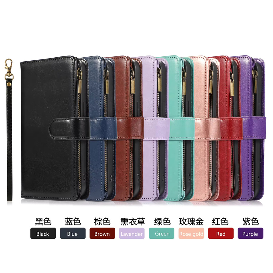 szHAIyu Ledertasche mit Reißverschluss und Kartensteckplatz als Brieftasche für iPhone 11 bis iPhone 17 Air in Grün oder Braun - Bild 4