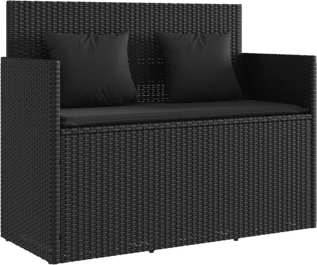 Furnicato Gartenbank aus Poly Rattan mit Kissen und Armlehnen in Schwarz - Bild 1