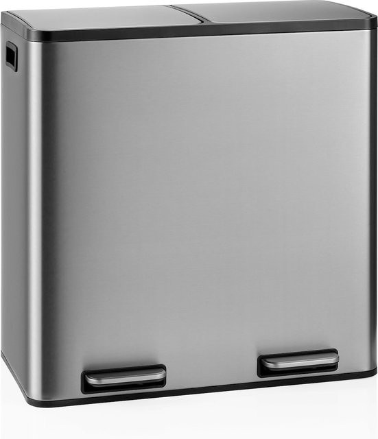 hjh OFFICE Mülleimer Clean 13 mit Soft-Close und Pedal aus Edelstahl und Kunststoff in Silber - Bild 1