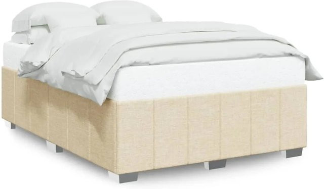 vidaXL Bettgestell aus Kiefernholz und Stoff in Beige, B/T/H: 140 x 190 cm - Bild 1