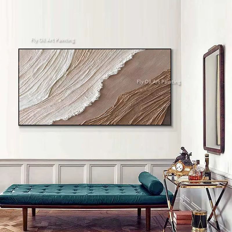 Abstraktes Ölgemälde Ozeanwellen in Erdton als handgemalte strukturierte Leinwandkunst im Wabi Sabi Stil - Bild 2