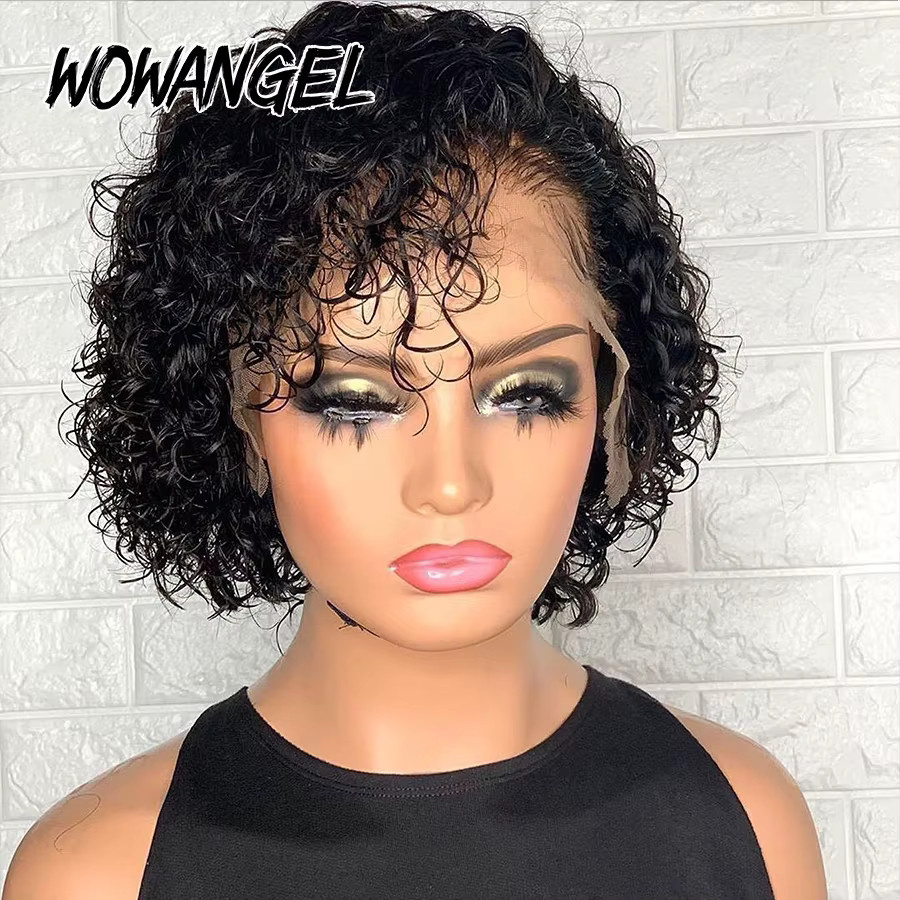 Wow Angel Pixie-Schnitt-Perücke, lockig, Echthaar, 13 x 4 HD-Spitzenfront - Bild 3