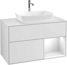 V&B Waschtischunterschrank Finion 100 mit Wandbeleuchtung in Weiß lackiert, Breite: 100 cm, Höhe: 50,1 cm, Tiefe: 50,1 cm - Bild 1