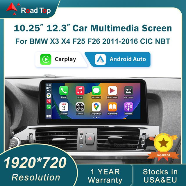 RoadTop 12,3 Zoll Drahtloser CarPlay Multimedia Linux Touchscreen für BMW X3 F25 und X4 F26 2011-2016 CIC NBT mit Android Auto in Schwarz - Bild 1