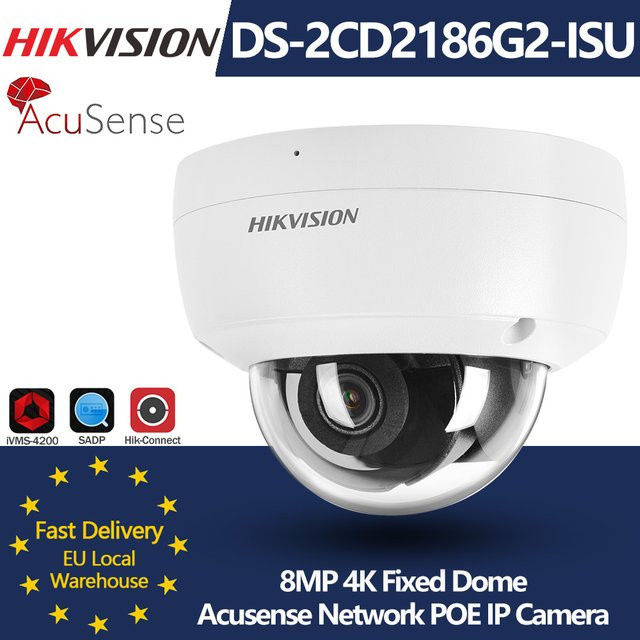 Hikvision DS-2CD2186G2-ISU Acusense 4K 8MP Dome Netzwerk IP Kamera in Weiß mit Mensch- und Fahrzeugerkennung, DarkFighter, Audio und Alarm I/O - Bild 1