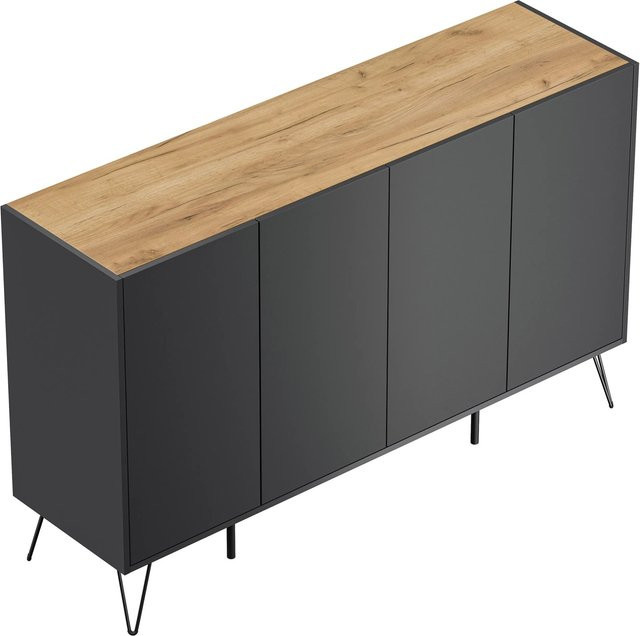 Posseik Sideboard Industrial mit 4 Schubladen und 4 Türen in Grafit Eiche, Breite: 155 cm - Bild 1