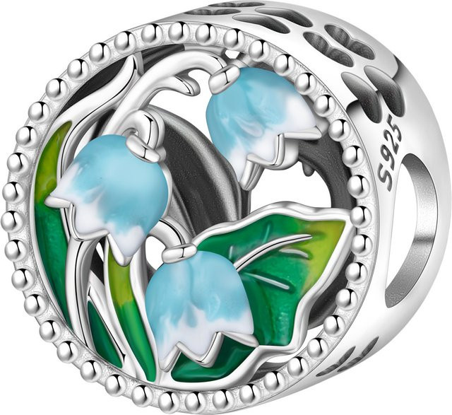 CYCUFF Armband-Charm 925 Silber, Grüne Glockenorchideen-Blumen, Perle, Zirkonia - Bild 1