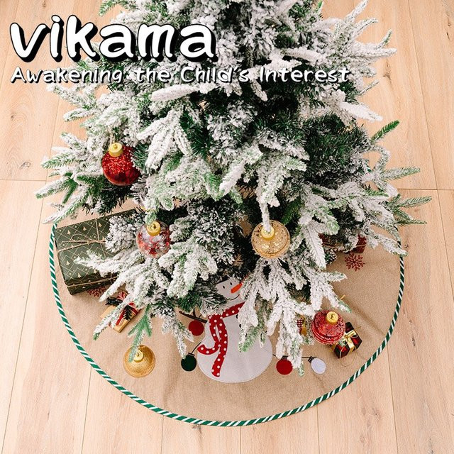 VIKAMA Weihnachtsbaumrock aus Leinen mit Schneemann- und Weihnachtsmann-Design als runde Basisdekoration für deinen Weihnachtsbaum - Bild 1
