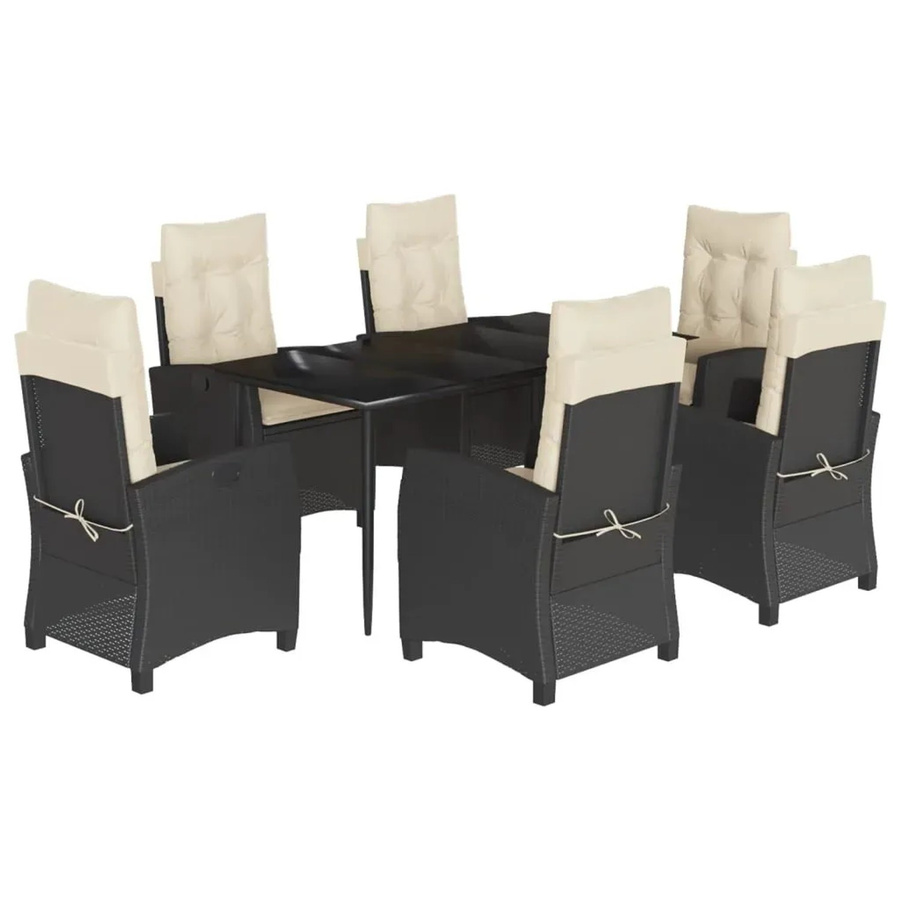 vidaXL 7-teilige Garten-Essgruppe aus Poly Rattan in Schwarz mit Kissen und Tisch aus gehärtetem Glas - Bild 2