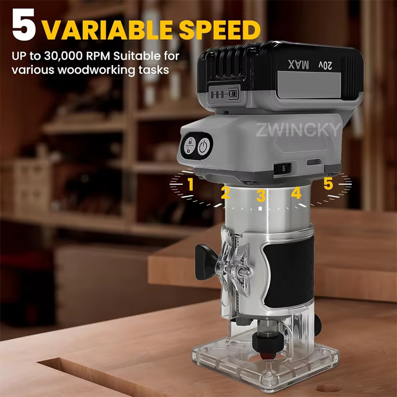 BSIDE Akku Bürstenloser Trimmer für Makita Dewalt Milwaukee 18V mit 5 Geschwindigkeiten als Elektrisches Trimm-, Holzfräs- und Gravierwerkzeug - Bild 2