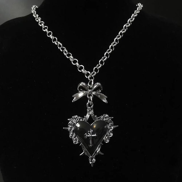Lucky Star Jewelry Herzanhänger Halskette, Schwarz, Damen, Vintage - Bild 1