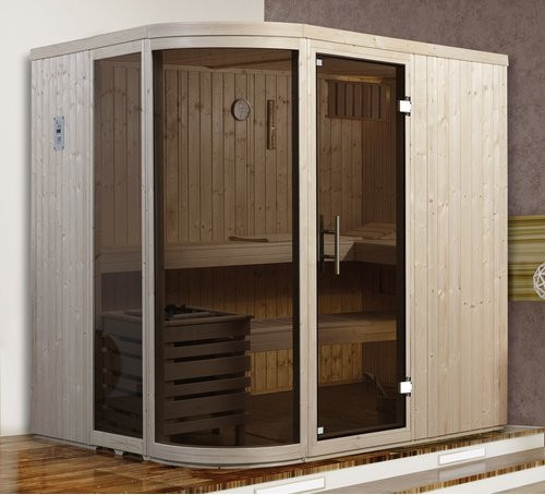 Weka Designsauna Sara 1 in Beige mit 7,5 kW Ofen und Sparset, B/H/T: 194 x 199 x 194 cm - Bild 3