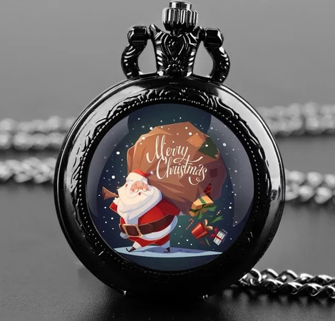 RUNERR Weihnachtsmann Taschenuhr mit Glaskuppel in Silber für Kinder