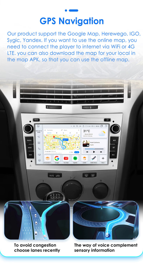 OSSURET Android Autoradio mit GPS und Carplay für Opel Astra H, Vectra, Zafira, Corsa C, D, Vivaro und Merira in Schwarz - Bild 3