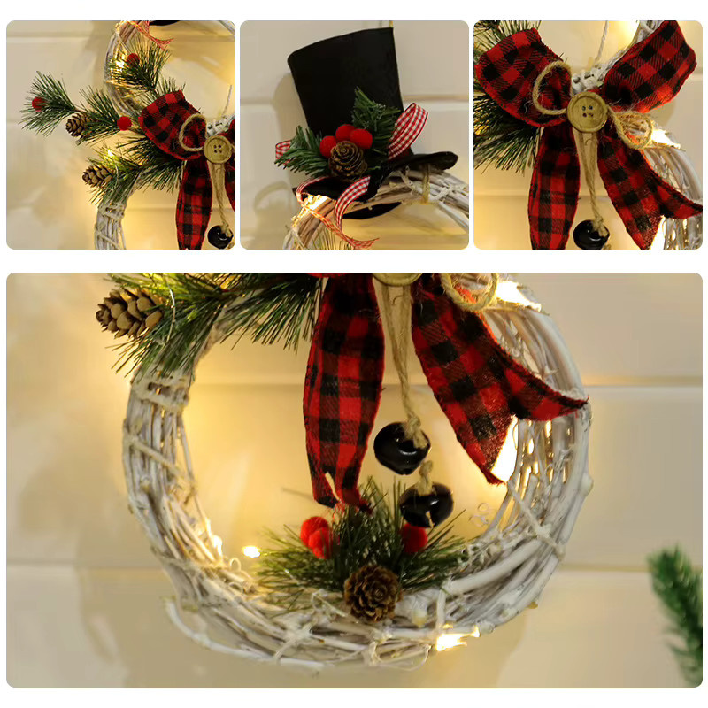 Weihnachts-Schneemann-Kranz von Strong-Toyers mit LED-Licht, weißer hängender Dekoration für Tür, Fenster und Wand - Bild 3
